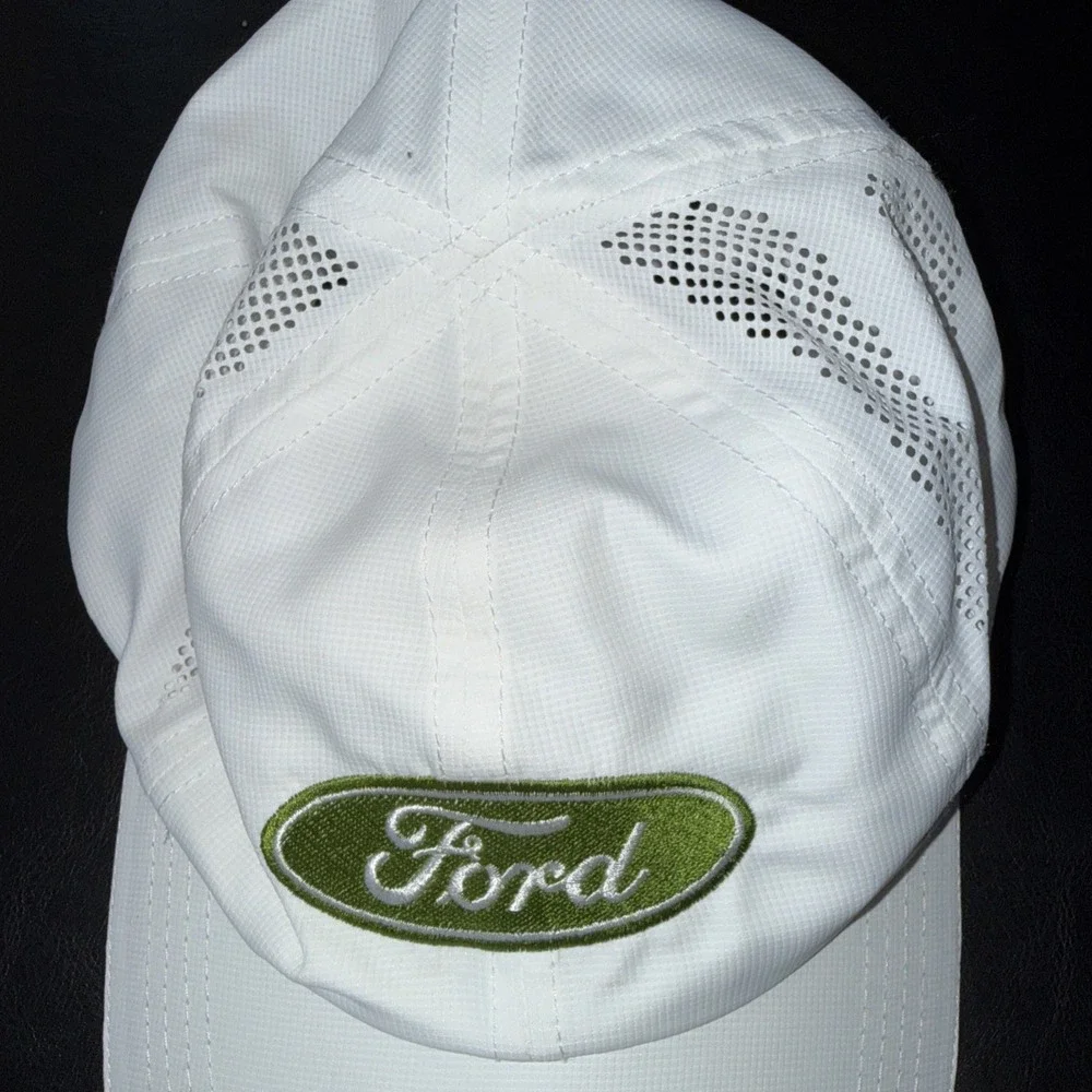 Ford Oval Hat - White w/ Embroidered Green Emblem Logo (Golf Hat)